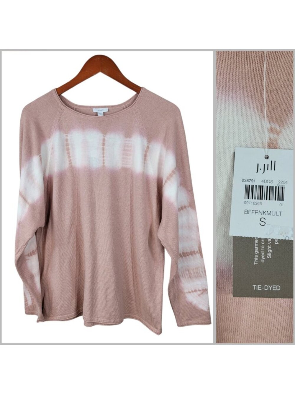 NEW Pure J.Jill Pink Tie Dye Long Sleeve Sweater Small Lightweight Pullover